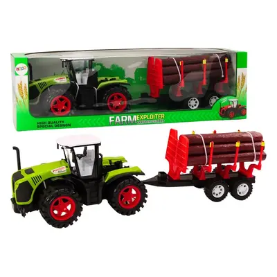 LEAN Toys Zemědělský traktor s přívěsem na dřevěné klády