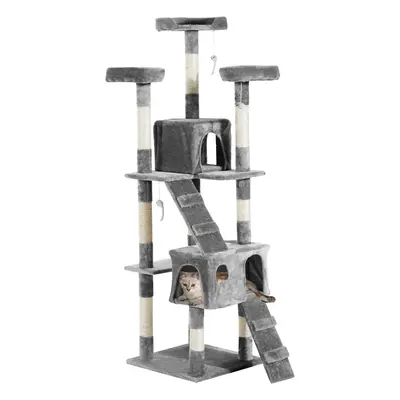 Škrabací strom PawHut XXL Cat Cave Ladder Climbing Tree Multilevel Grey 50x50x170cm | Aosom