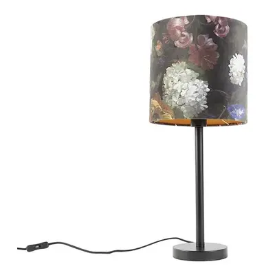 Romantická stolní lampa černá s květinovým odstínem 25 cm - Simplo