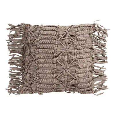 Bavlněný polštář Macrame Taupe s třásněmi - 45*45 cm