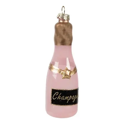 Růžová vánoční skleněná ozdoba láhev šampaňské Champagne - Ø 4*12 cm