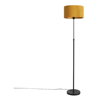 Stojací lampa černá se sametovým odstínem okrová žlutá se zlatem 35 cm - Parte