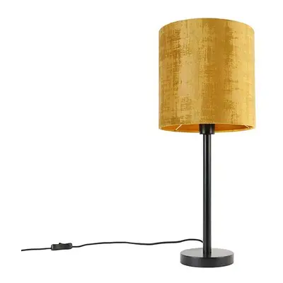 Moderní stolní lampa černá se stínidlem zlatá 25 cm - Simplo