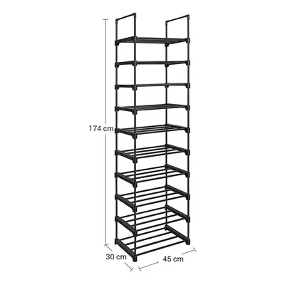 SongmicsHome Stohovatelný regál na boty TUBE, 10 polic, 45x30x174cm, černá