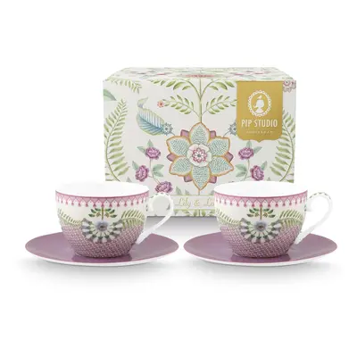 Pip Studio Lily & Lotus sada 2ks cappuccino šálků s podšálky 270ml, lila