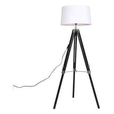 Stojací lampa Stativ černý s odstínem 45cm lněný bílý