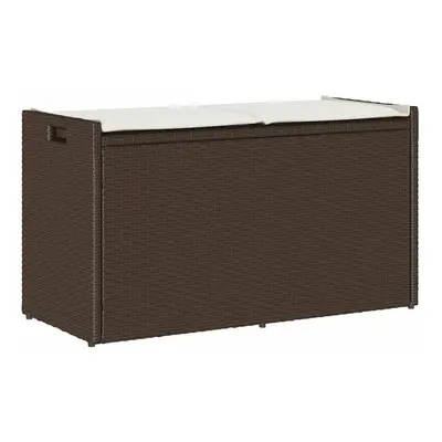 Venkovní úložná lavice s polštářem Brown 100 cm Poly Rattan