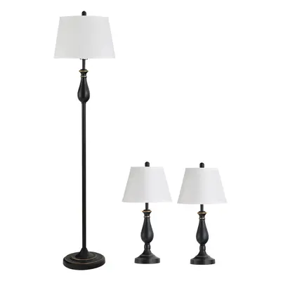 HOMCOM sada 3 lamp vintage stolní stojací lampa kov PS polyester bavlna E27 stolní lampa ø38x158