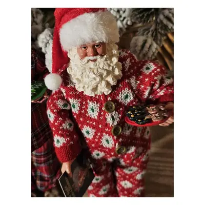 Vánoční dekorace taťka Santa Claus v overalu s bačkorkama - 16*8*28 cm