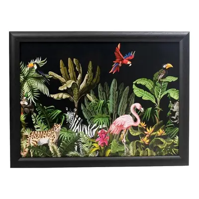 Černý podnos na nohy s motivem džungle Jungle black - 43*33*7cm