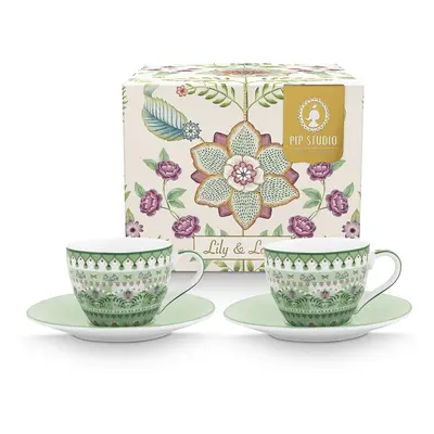 Pip Studio Lily & Lotus sada 2ks espresso šálků s podšálky 100ml, zelená