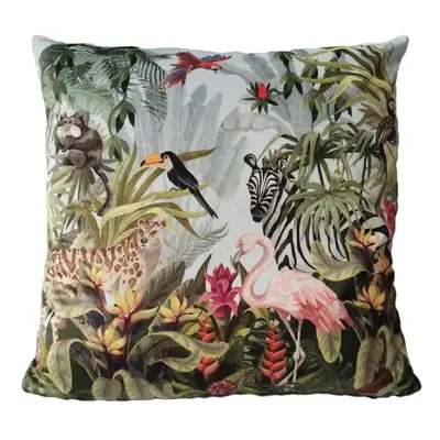 Sametový polštář s plameňákem Jungle Flamingo - 45*45*10cm