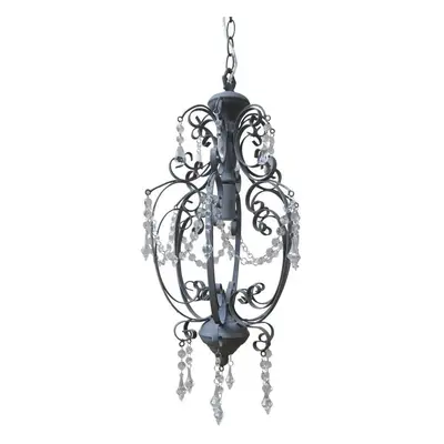 Šedý vintage ručně vyrobený lustr s kamínky Chandelié - 31*52cm/E14/ 60W