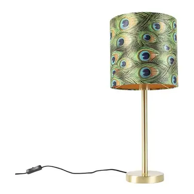 Botanická stolní lampa mosaz s pávím odstínem 25 cm - Simplo