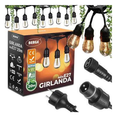 BERGE Zahradní girlanda 20m + 41x LED žárovka 1W