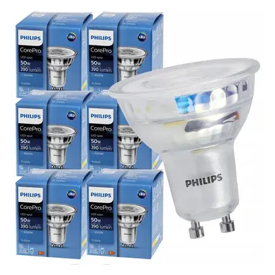 6x LED žárovka Philips GU10 - 4,6W - 390 Lm 36° - studená bílá 6500K - Premium