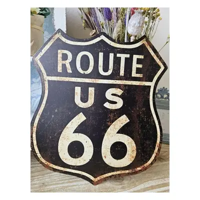 Černá antik nástěnná kovová cedule Route 66 - 30*35 cm