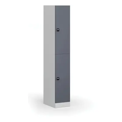 Šatní skříňka s úložnými boxy, 2 boxy, 1850 x 300 x 500 mm, RFID zámek, tmavě šedé dveře