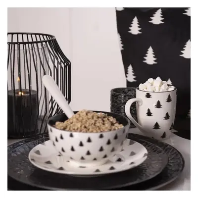 Bílo-černá porcelánová miska se stromky Black&White X-Mas - Ø 14*7 cm / 500 ml