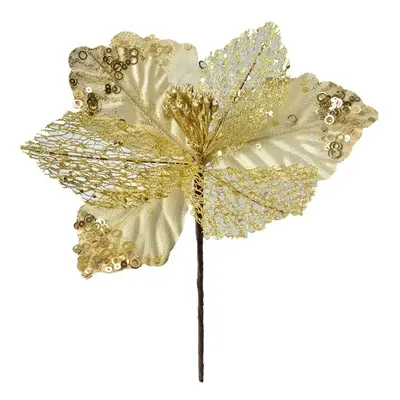 Zlatá umělá květina vánoční hvězda Poinsettia - Ø 23*25 cm