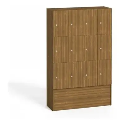 Dřevěná odkládací skříňka s úložnými boxy, 12 boxů, 1700 x 1200 x 420 mm, cylindrický zámek, oře