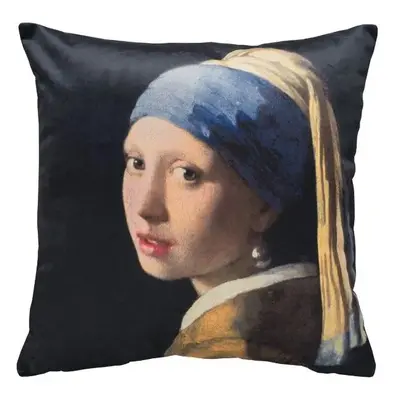 SCANquilt povlak ART VELVET vermeer-dívka s perlou černá 45 x 45 cm