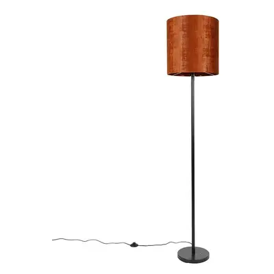 Stojací lampa černá velurová odstín oranžová 40 cm - Simplo