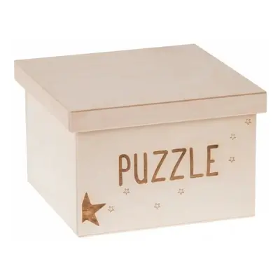 FK Dřevěný box na hračky - Puzzle gravír 20x20x15 cm, Přírodní