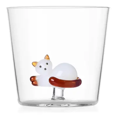 Ichendorf Milano designové sklenice na vodu Tabby Cat Tumbler Lying White Cat with White Tail