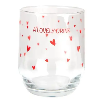 Sklenička s červenými srdíčky A Lovely Drink - Ø 8*9 cm / 300 ml