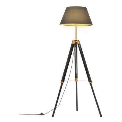 Stojací lampa stativ černá a zlatá masivní teak 141 cm