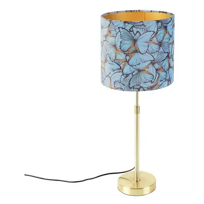 Stolní lampa zlatá / mosazná se sametovými odstíny motýlů 25 cm - Parte