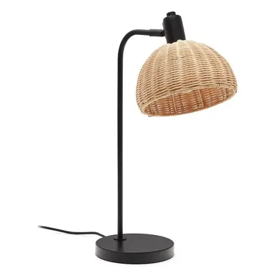 Stolní lampa s ratanovým stínidlem v černo-přírodní barvě (výška 56 cm) Damila – Kave Home