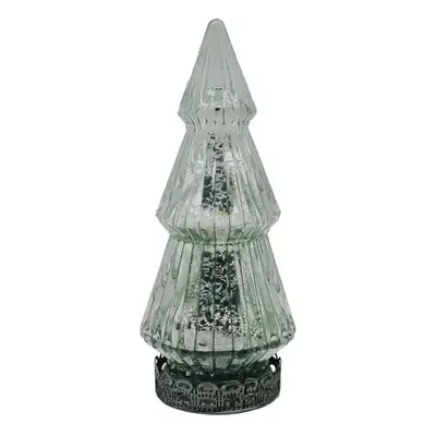 Stříbrný skleněný dekorační svítící stromek LED Tree - Ø 7*16 cm