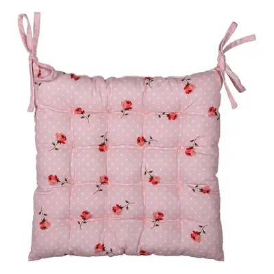 Růžový bavlněný podsedák s výplní s růžemi Dotty Rose - 40*40*4 cm