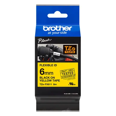 Páska do tiskárny štítků Brother TZ-FX611, 6mm, černý tisk/žlutý podklad, flexib