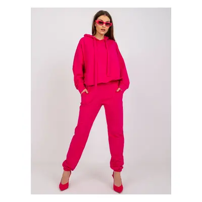 Fuchsiová volná basic teplákovka s kapucí -RV-KMPL-7826.82P-fuchsia pink