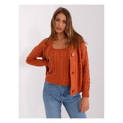 Tmavě oranžový pletený Komplet topu a svetru BA-KMPL-8018.88P-dark orange