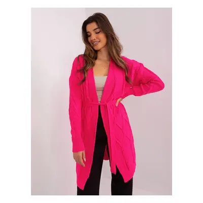 Tmavě růžový vzorovaný kardigan s páskem BA-SW-8009-1.84P-fluo pink