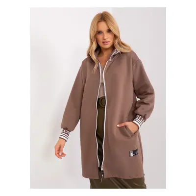 Hnědá dlouhá mikina na zip RV-BL-9225.96P-brown