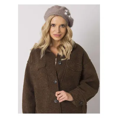 Tmavě béžový kožešinový baret s kamínky AT-CZ-BF38834-1-dark beige