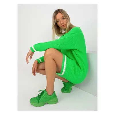 Neonově zelené svetrové šaty s lemy -LC-SW-8023.55P-fluo green