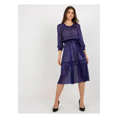 Tmavě modré lesklé midi šaty s volánem LK-SK-507532.17P-dark blue