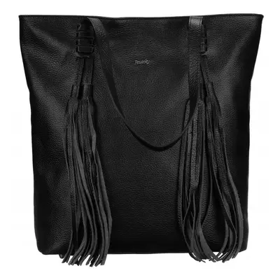 Rovicky černá shopper kabelka s třásněmi TWR-164 black