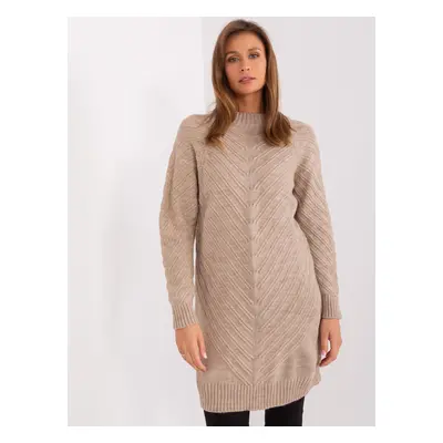 Tmavě béžový dlouhý oversize svetr s rolákem -BA-SW-8013.14P-dark beige