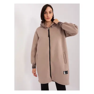 Tmavě béžová dlouhá mikina na zip s kapucí RV-BL-9225.96P-dark beige