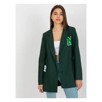 Tmavě zelené sako s nášivkami LK-MA-509286-3.01P-dark green