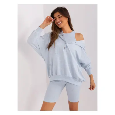 Světle modrý třídílný komplet šortek, crop topu a mikiny EM-KMPL-831.17-light blue