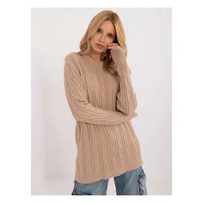 Béžový klasický pletený svetr -AT-SW-2343.88-beige