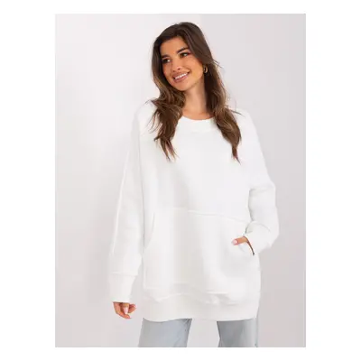 Smetanová vyteplená oversize mikina bez kapuce EM-BL-664.98P-ecru